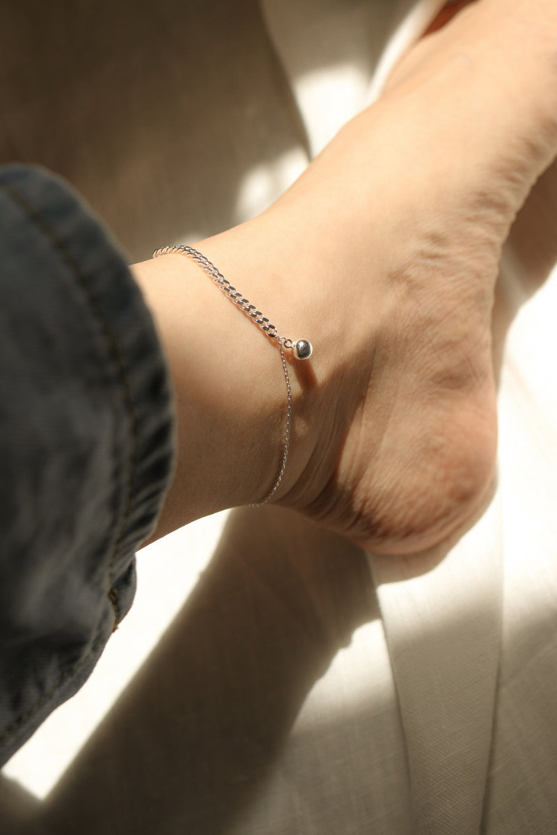 925 Silver Dangly Sphere Combi Chain Anklet