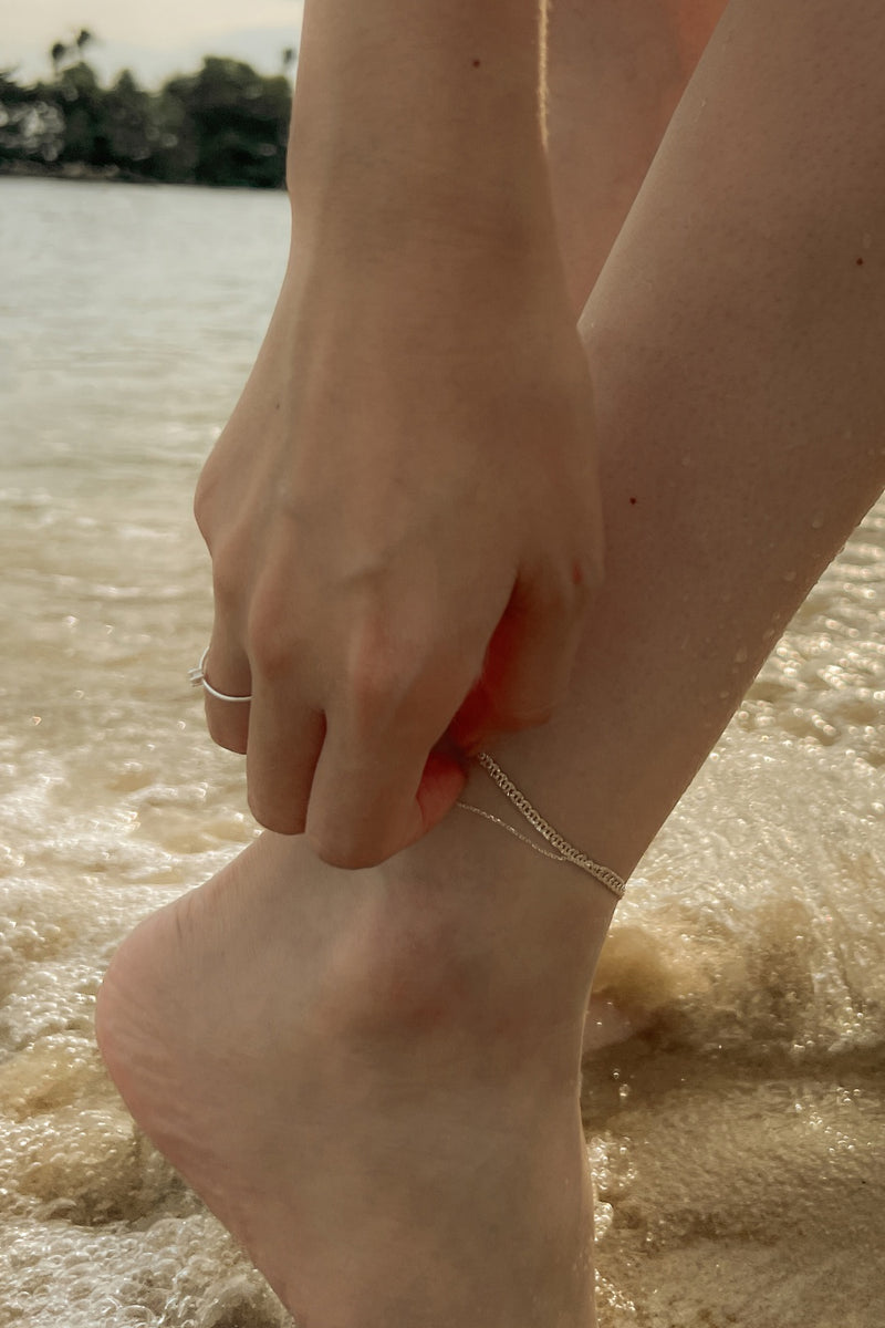 925 Silver Duo Chain Layered Anklet