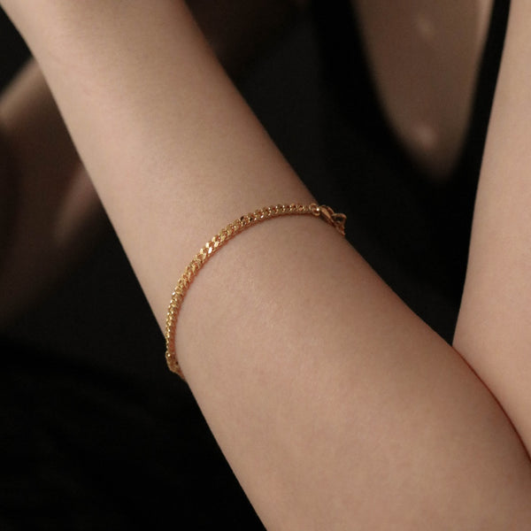 925 |Handcrafted| 3mm Flat Link Chain Bracelet, 18K Yellow Gold Plating