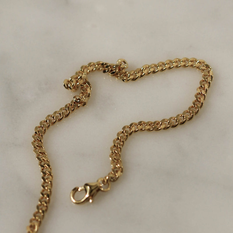 925 |Handcrafted| 3mm Flat Link Chain Bracelet, 18K Yellow Gold Plating