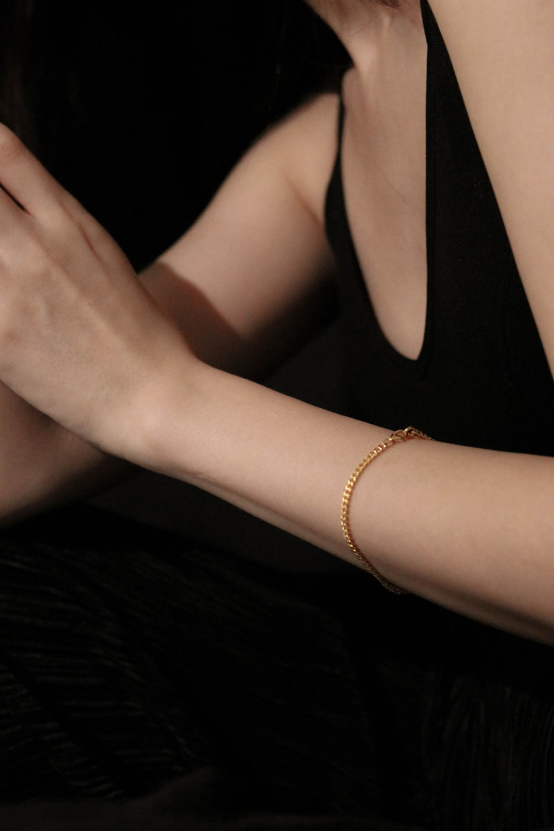 925 |Handcrafted| 3mm Flat Link Chain Bracelet, 18K Yellow Gold Plating