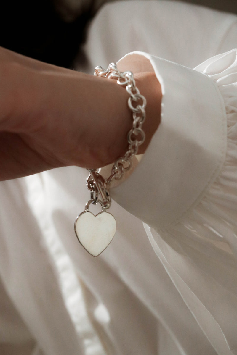 925 Rolo Chain Bracelet with Heart Pendant