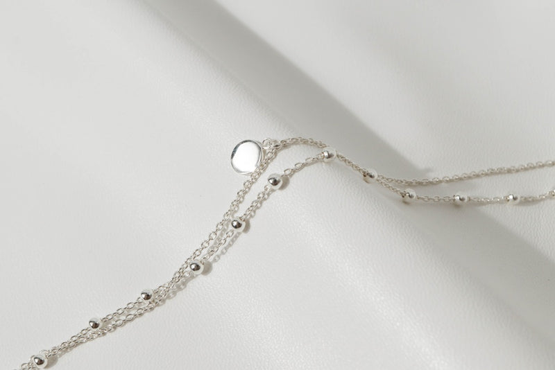 925 |Handcrafted| Duo Chain Layered Bracelet with Round Blank