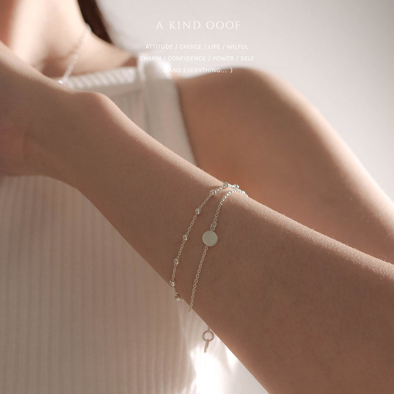 925 |Handcrafted| Duo Chain Layered Bracelet with Round Blank