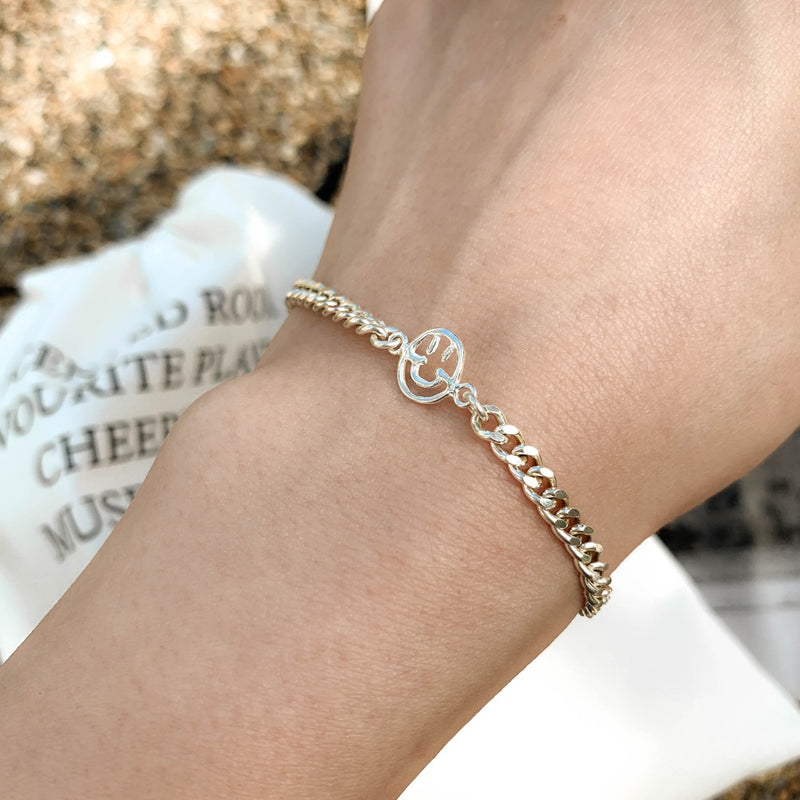 925 |Handcrafted| Happy Smiley Curb Chain Bracelet
