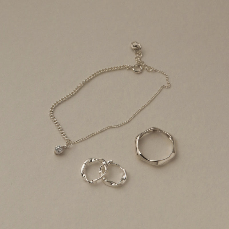 925 Silver Cubic Zirconia Flat Link Chain Bracelet