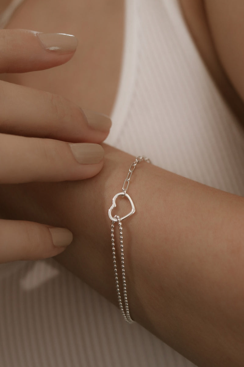 925 Silver Link To My Heart Duo Chain Bracelet