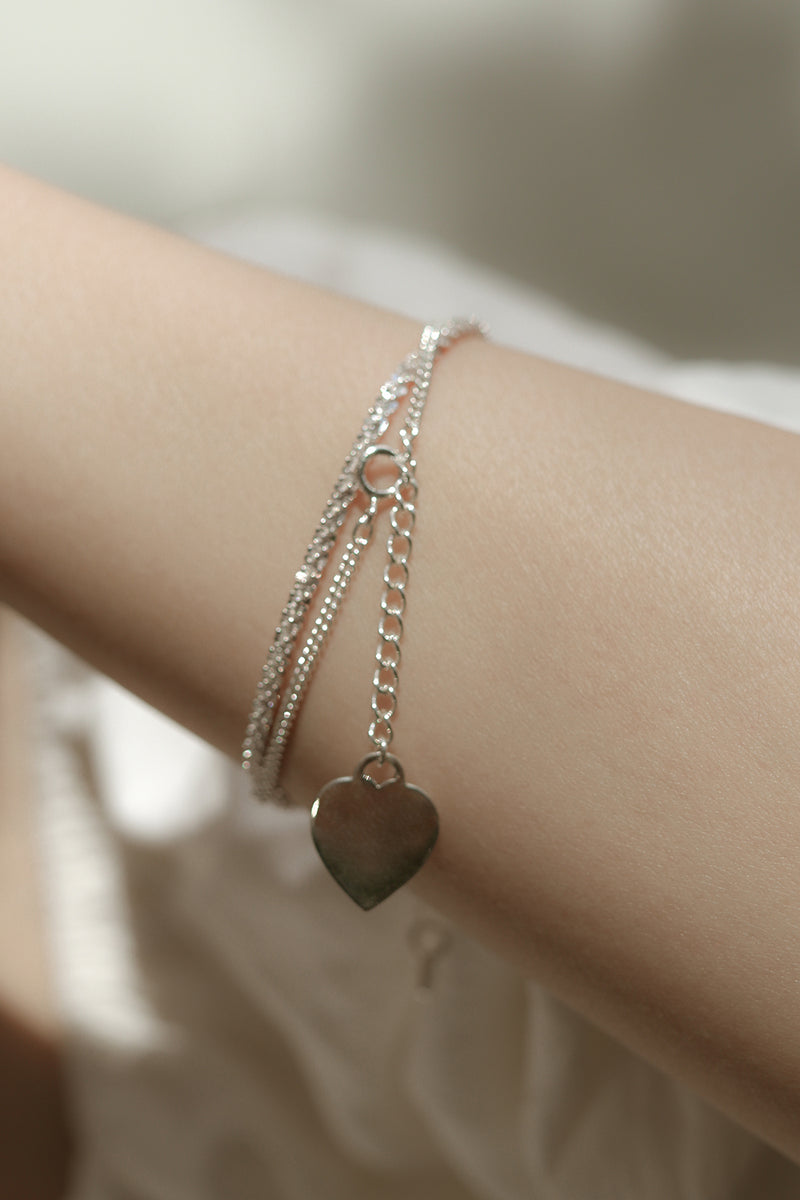 925 |Handcrafted| Link Chain Bracelet with Love Pendant