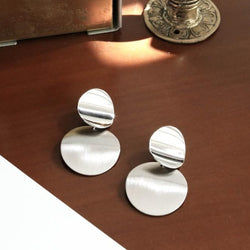 Curve Disc Dangle Earrings in Polished and Brushed Finished