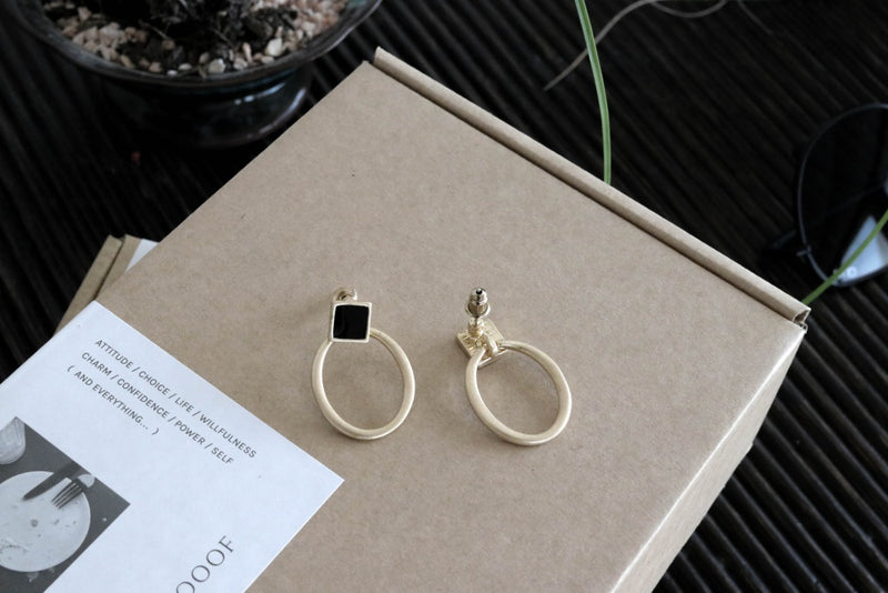 Square Stud with Oval Earrings