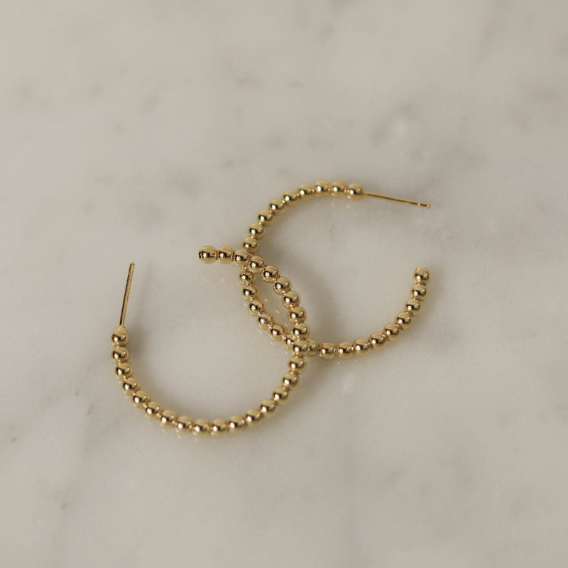 925 |Handcrafted| Crescent Shaped Beads Earrings, 14K Yellow Gold Plating