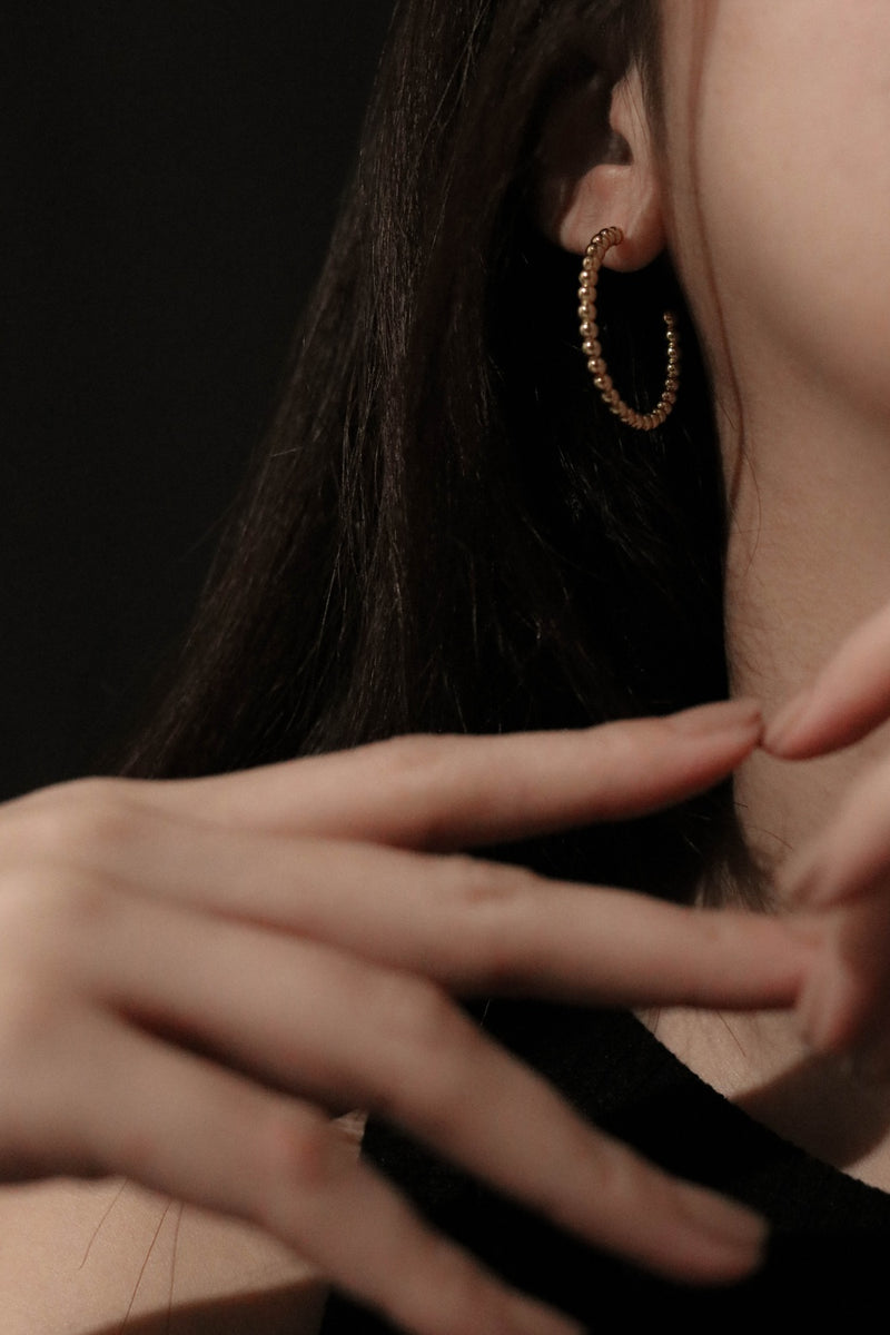 925 |Handcrafted| Crescent Shaped Beads Earrings, 14K Yellow Gold Plating