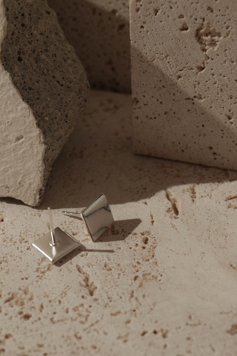 925 Four Sided Howlite Earrings