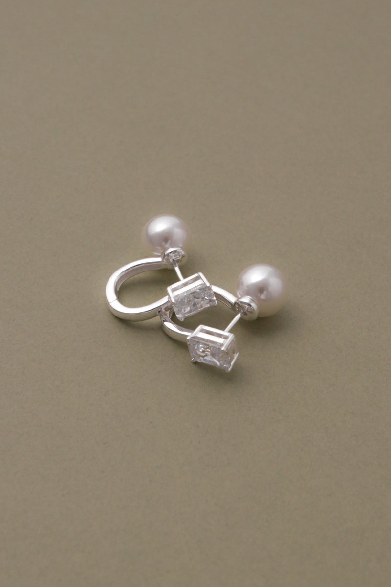 925 Silver Sparkly Pearly U Earrings