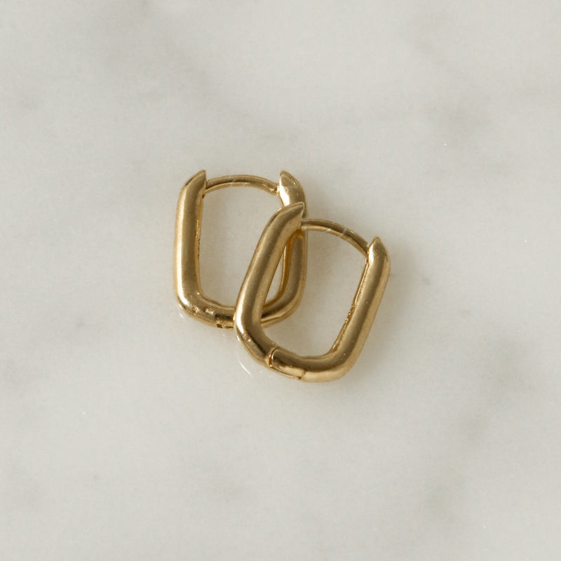 925 Silver Ovalo Huggie Earrings, 14K Yellow Gold Plating
