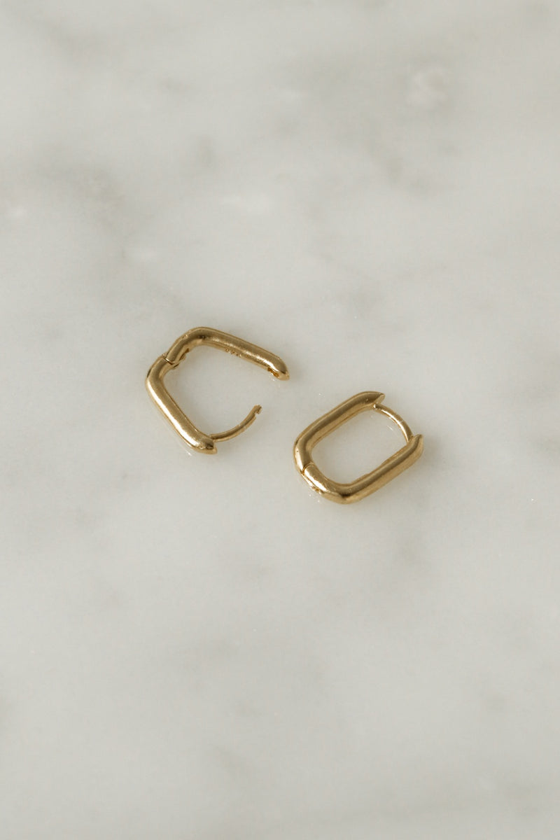 925 Silver Ovalo Huggie Earrings, 14K Yellow Gold Plating
