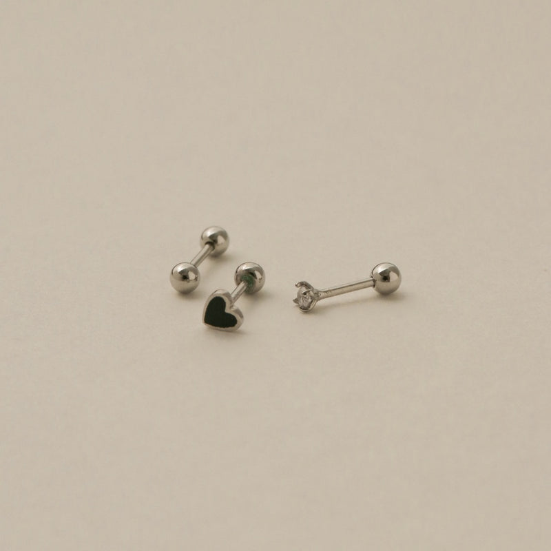 925 Silver Amour Trio Combination Ball Back Stud Earrings