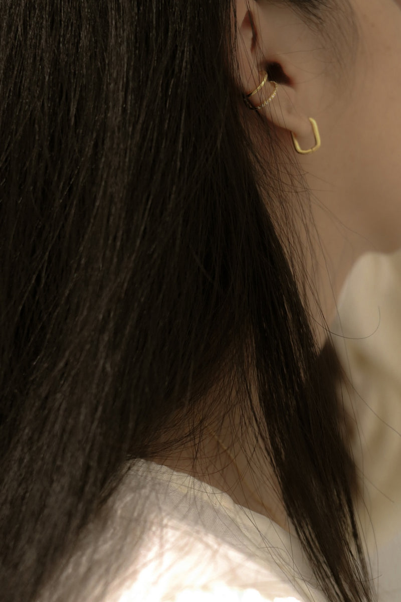 925 Silver Sparkly Duo Ear Cuff, 14K Yellow Gold Plating