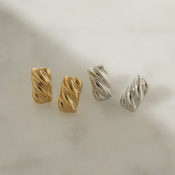 925 Silver Minimalist Baguetto Earrings, 18K Yellow Gold Plating