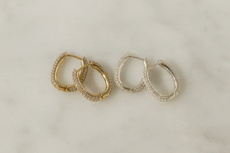 925 Silver Fresh Bling Ovalo Earrings, 14K Yellow Gold Plating