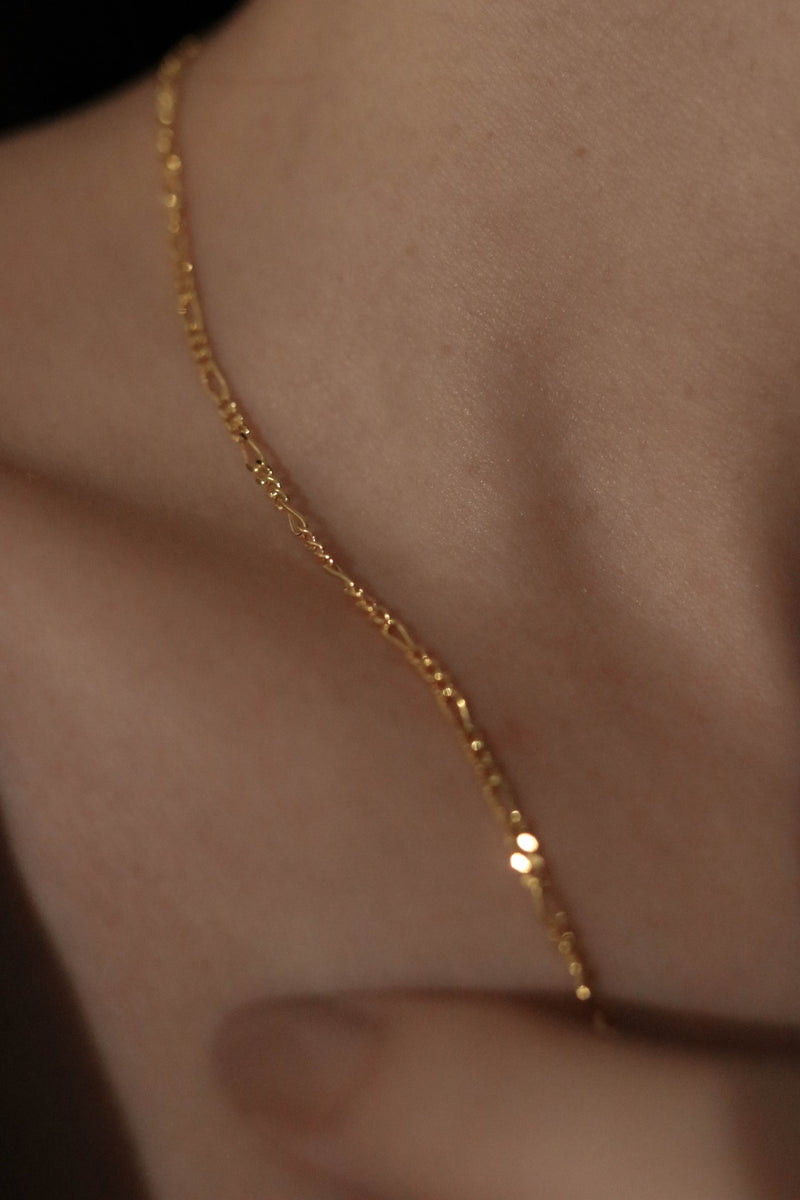 925 Figaro Chain Necklace, 18K Yellow Gold Plating