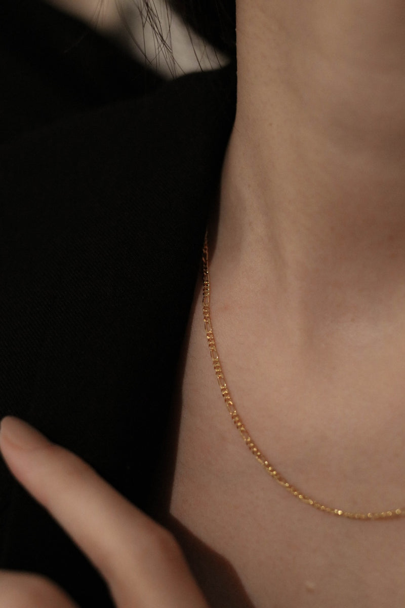 925 Figaro Chain Necklace, 18K Yellow Gold Plating