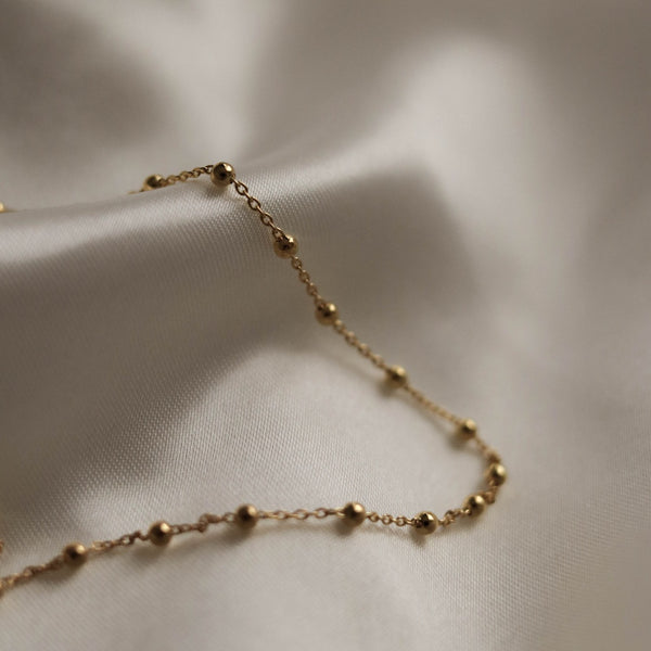 925 Beads on Chain Necklace, 18K Yellow Gold Plating