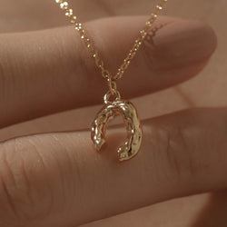 925 Minimalist Asymmetric Horseshoe Pendant Necklace, 18K Yellow Gold Plating