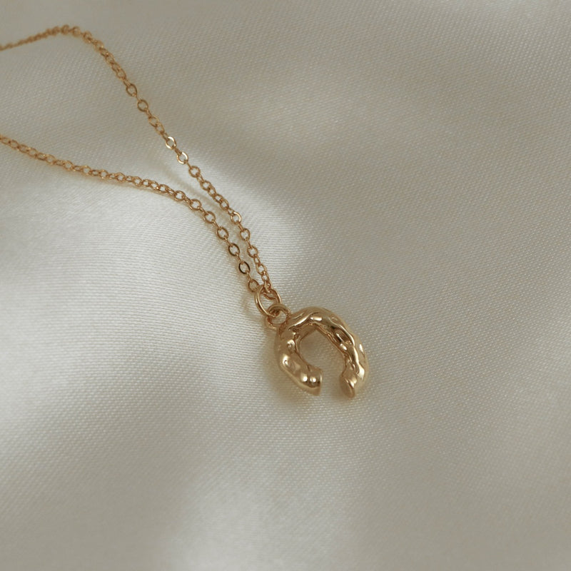 925 Minimalist Asymmetric Horseshoe Pendant Necklace, 18K Gold Vermeil