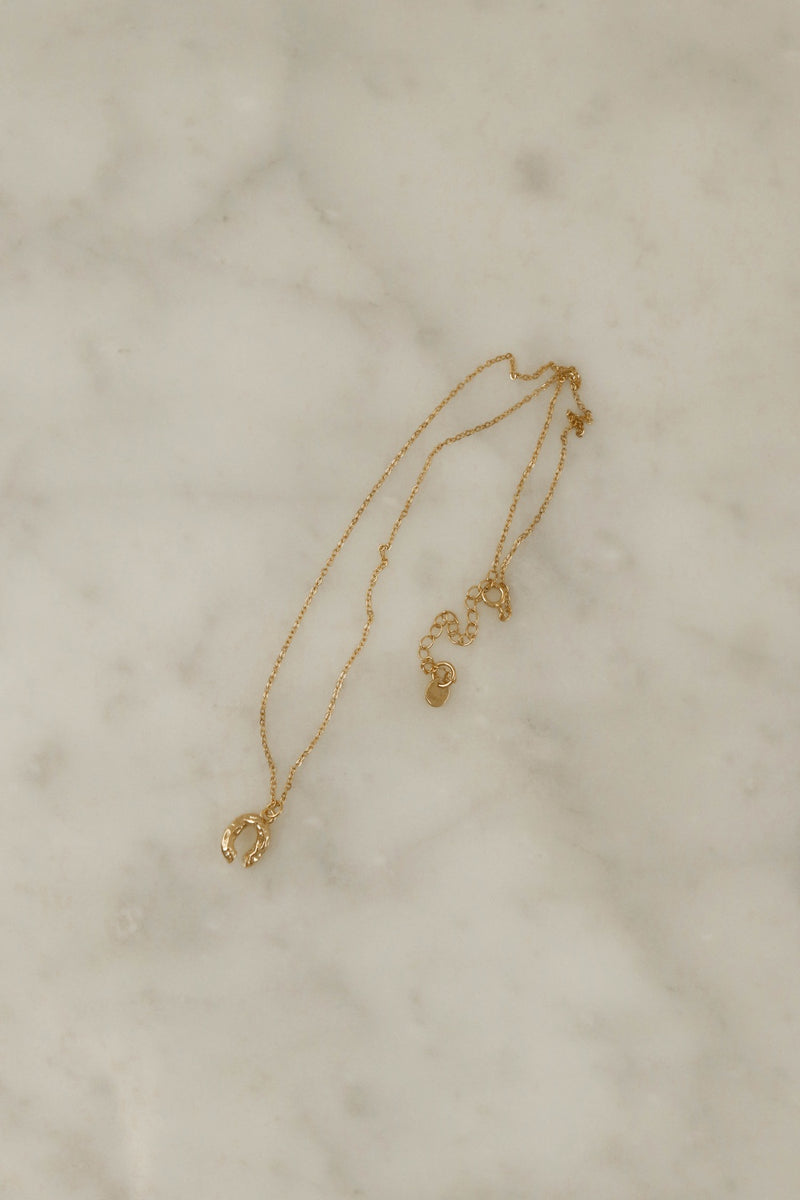 925 Minimalist Asymmetric Horseshoe Pendant Necklace, 18K Yellow Gold Plating
