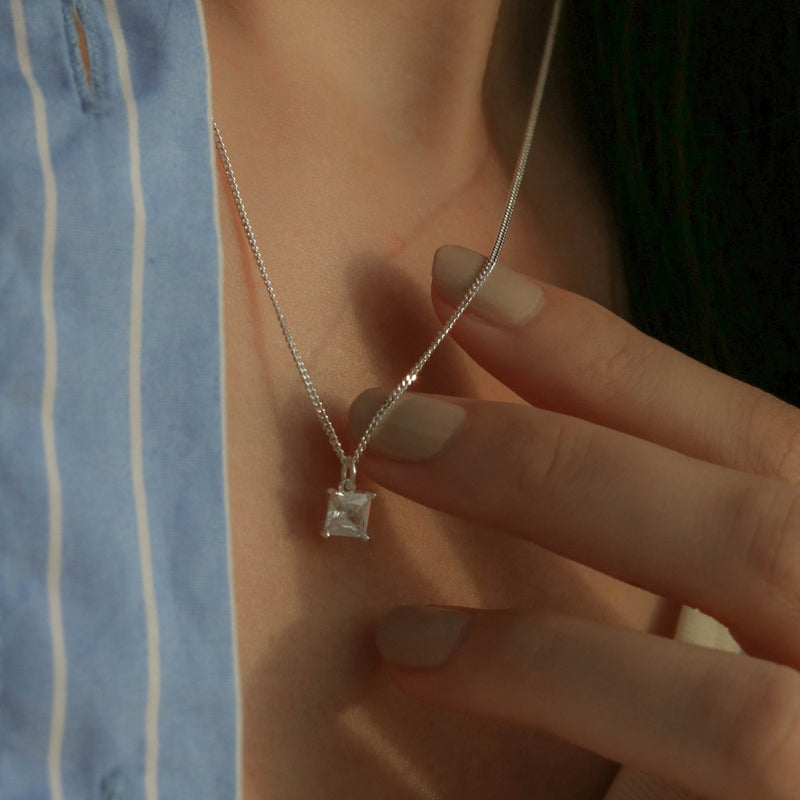 925 Danine Square Crystal Pendant Necklace