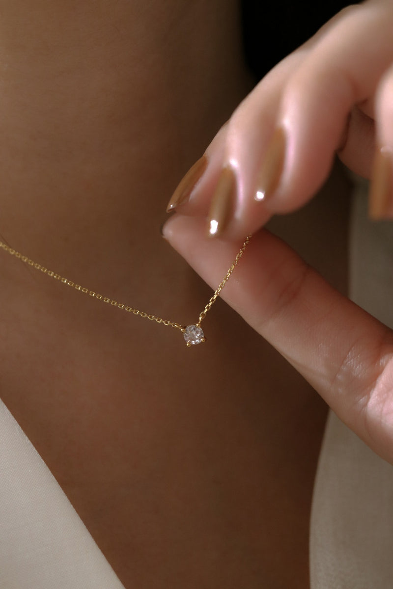 925 Silver Cubic Zirconia Crystal Pendant Necklace, 18K Yellow Gold Plating