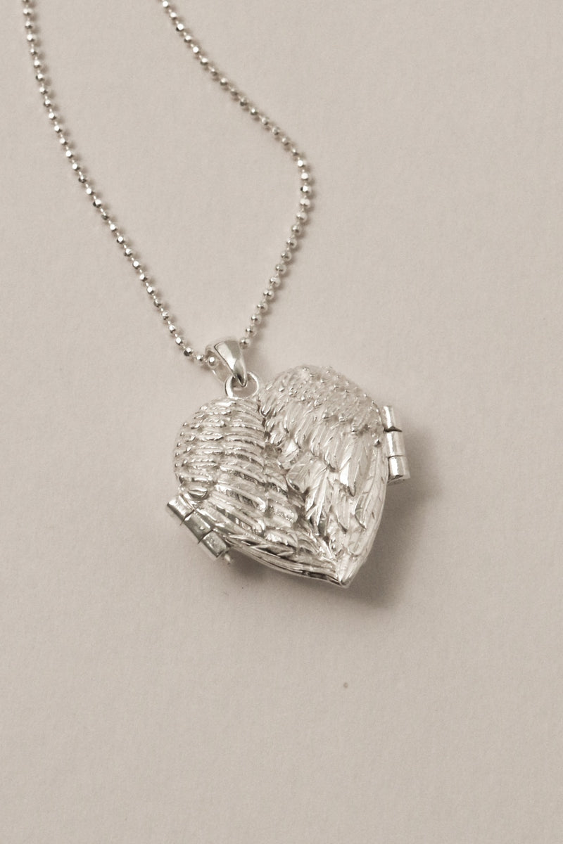 925 Silver Angel Heart Locket Pendant Necklace