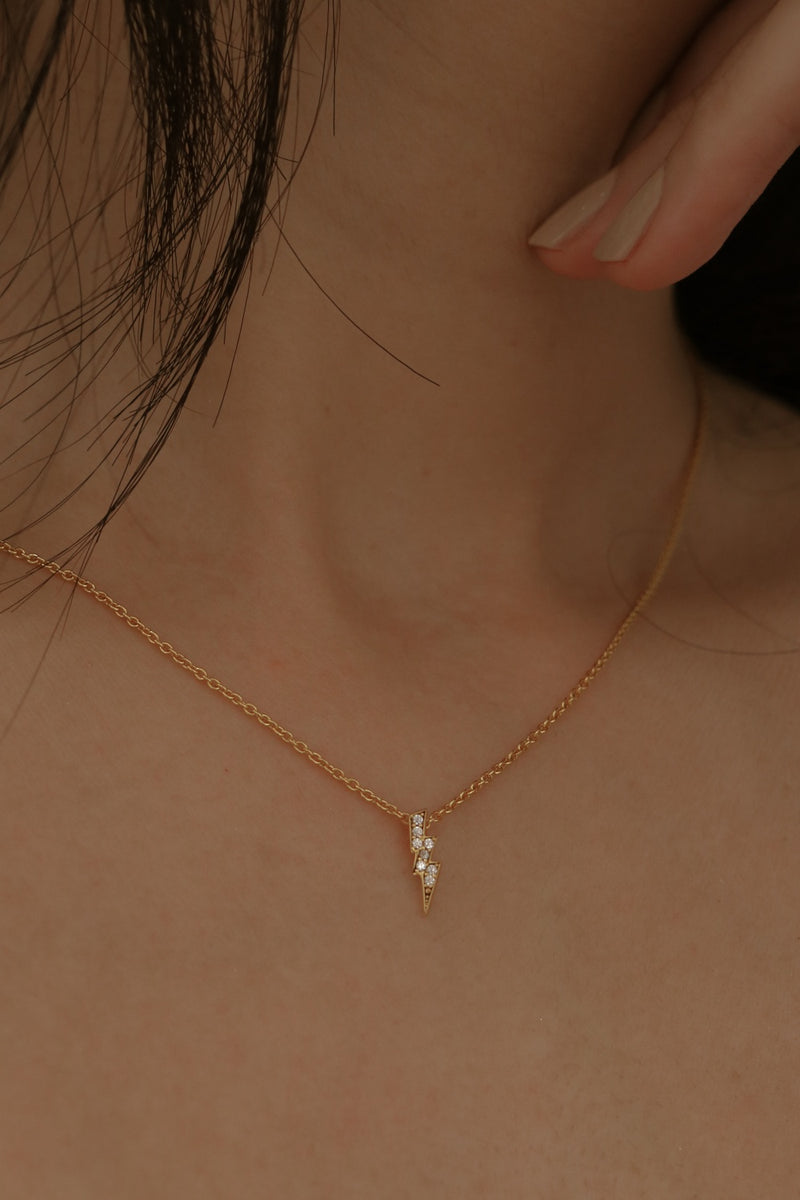 925 Silver Lightning Pendant Necklace, 18K Yellow Gold Plating