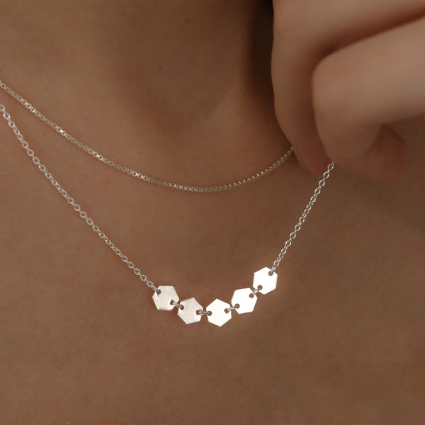 925 Silver Minimalist Honeycomb Link Necklace