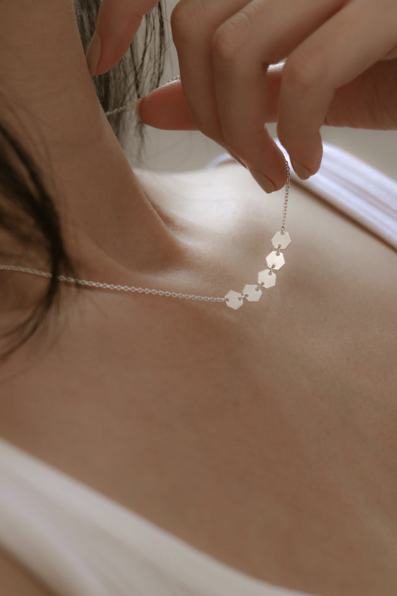 925 Silver Minimalist Honeycomb Link Necklace
