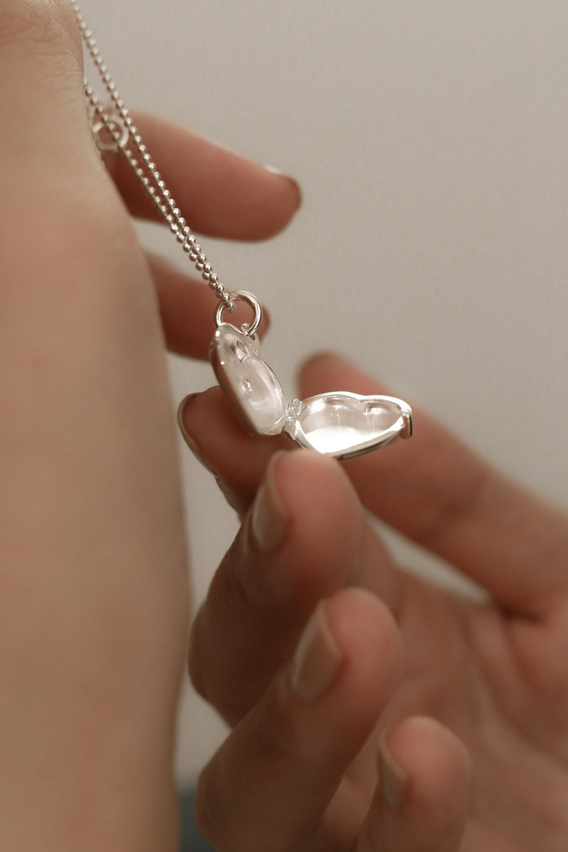 925 Silver Star Diamond Heart Locket Necklace