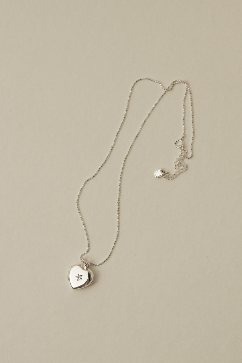 925 Silver Star Diamond Heart Locket Necklace