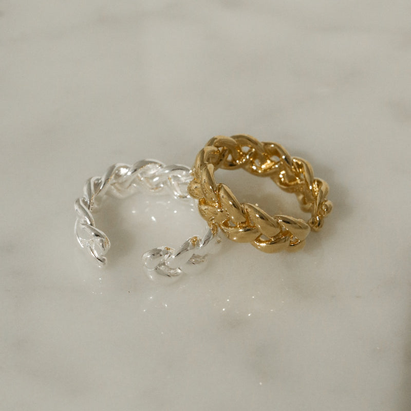 925 Silver Braided Open Ring, 18K Gold Vermeil <br><font>Free Size 10-15</font><br>