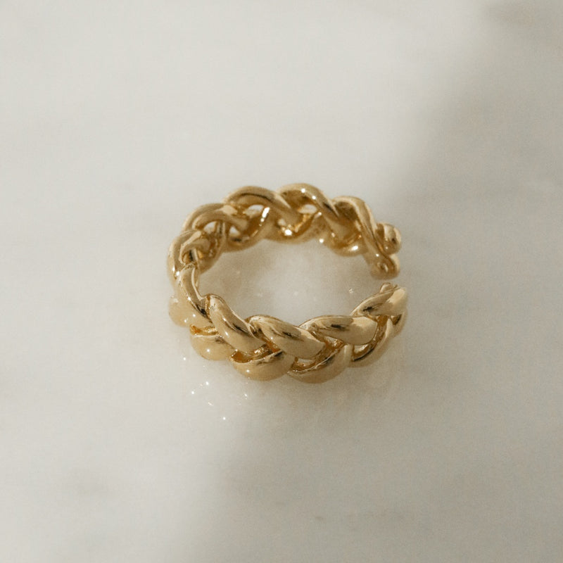 925 Silver Braided Open Ring, 18K Yellow Gold Plating <br><font>Free Size 10-15</font><br>