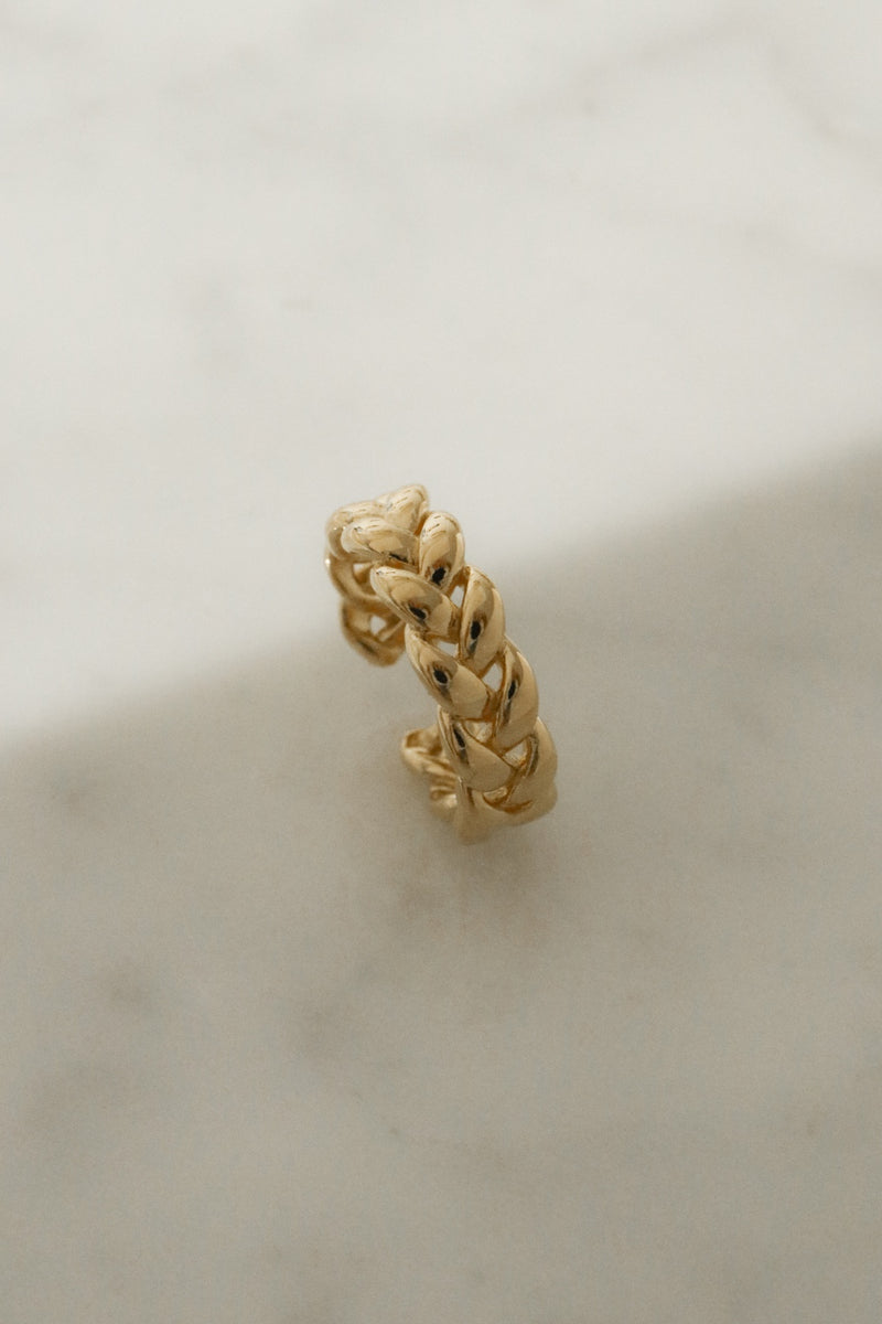925 Silver Braided Open Ring, 18K Yellow Gold Plating <br><font>Free Size 10-15</font><br>