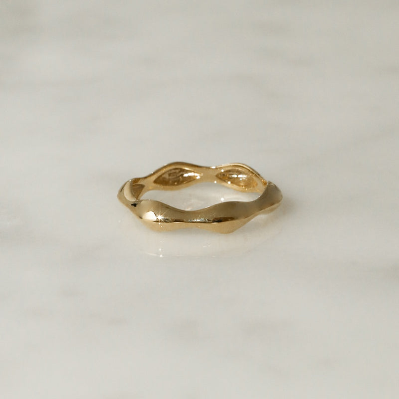 925 Silver Minimalist Wave-O Ring, 14K Yellow Gold Plating<br><font>Size 11•12•14</font>