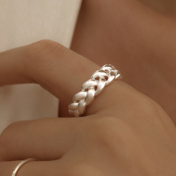925 Silver Braided Open Ring <br><font>Free Size 10-15</font><br>